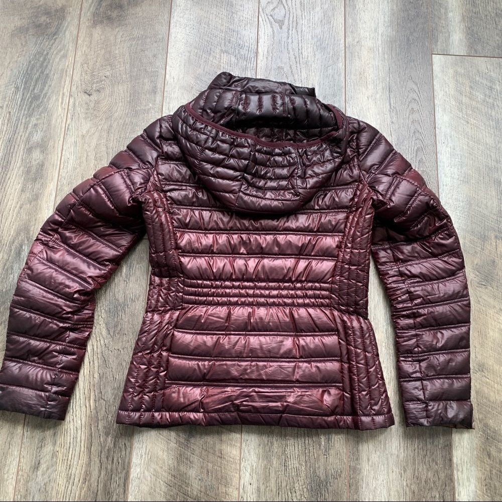 CALVIN KLEIN Hooded Packable Premium Down Puffer Coat Eggplant Wine XS - Picture 15 of 15